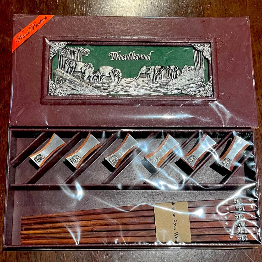Brand New Sushi Chop Sticks Set for six. Rose Wood